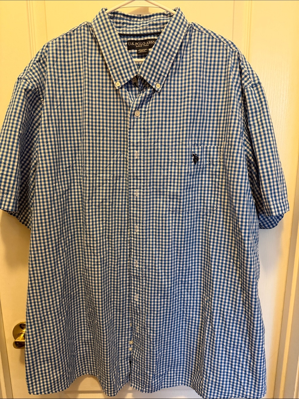 U.S. Polo Assn. Blue and White Gingham Short-Sleeve Button-Down Shirt 3xL